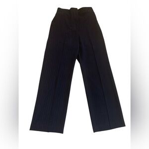 Chic Navy Pinstripe Wide Leg Trousers High Waisted Side Zip Work Pants S/M